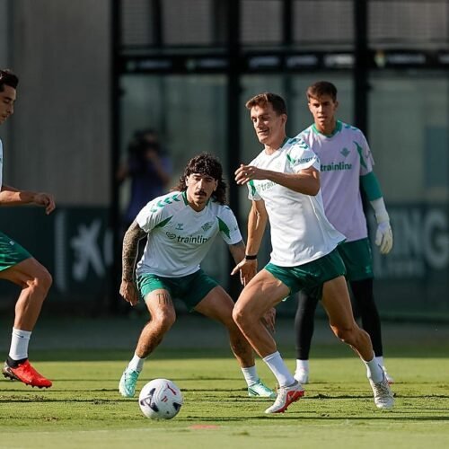 El Betis se ejercita sin Ceballos, que trabaja en el gimnasio por gestión de cargas